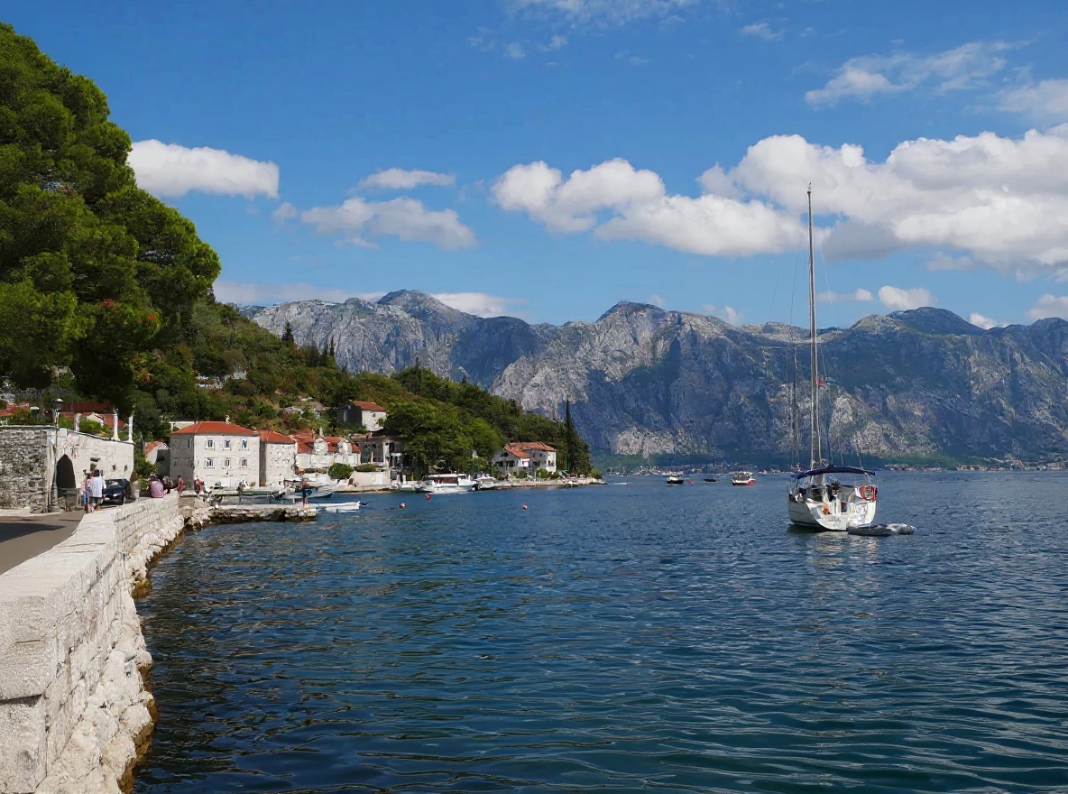 The Perast waterfront — Baroque palaces, most from the 17th century Venetian maritime era